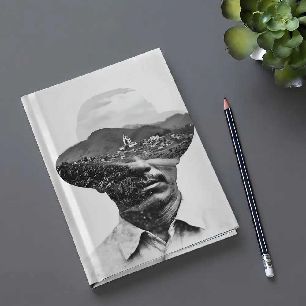 Double Exposure Man Portrait Mountain Village – Notebooks