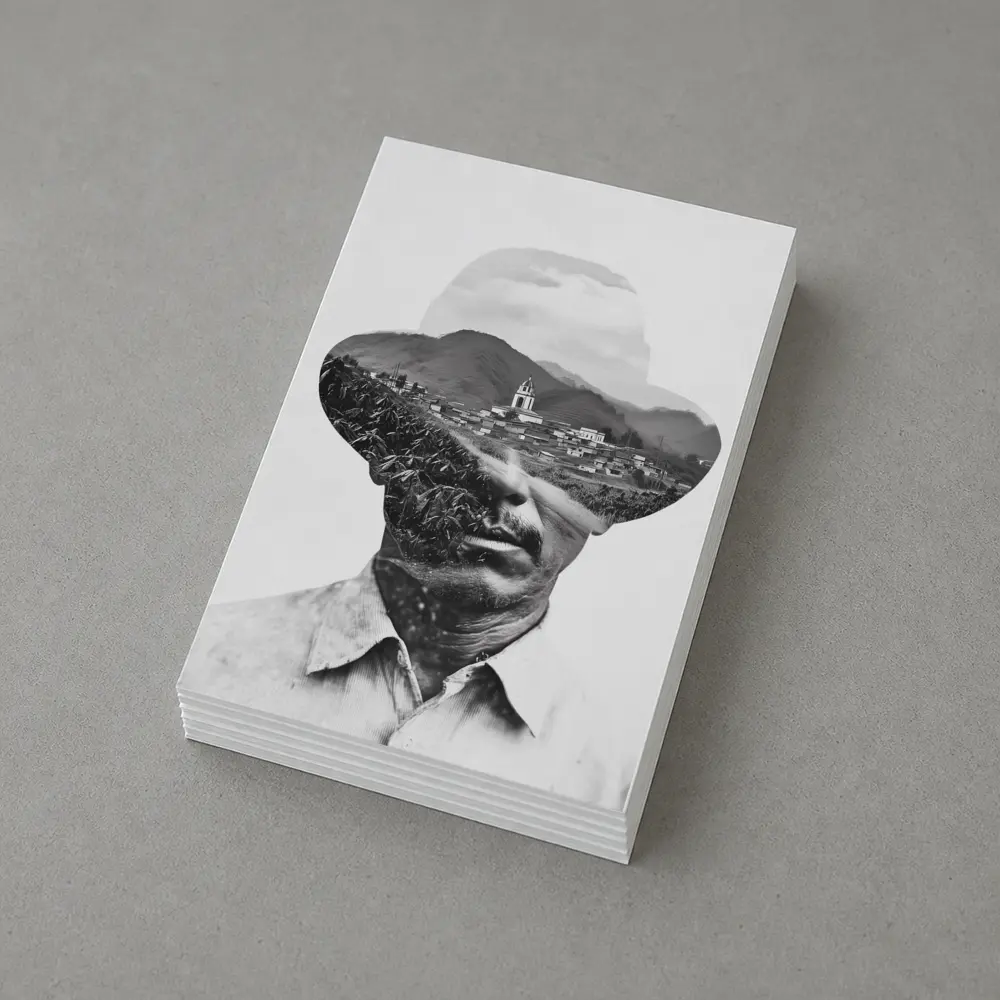Double Exposure Man Portrait Mountain Village – Postcards