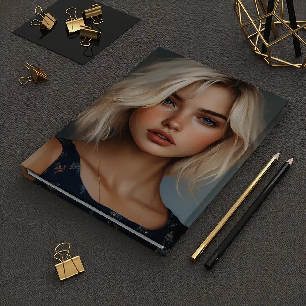 Blonde Girl Portrait Blue Floral Dress – Notebooks