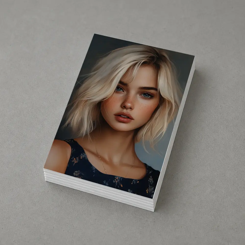 Blonde Girl Portrait Blue Floral Dress – Postcards