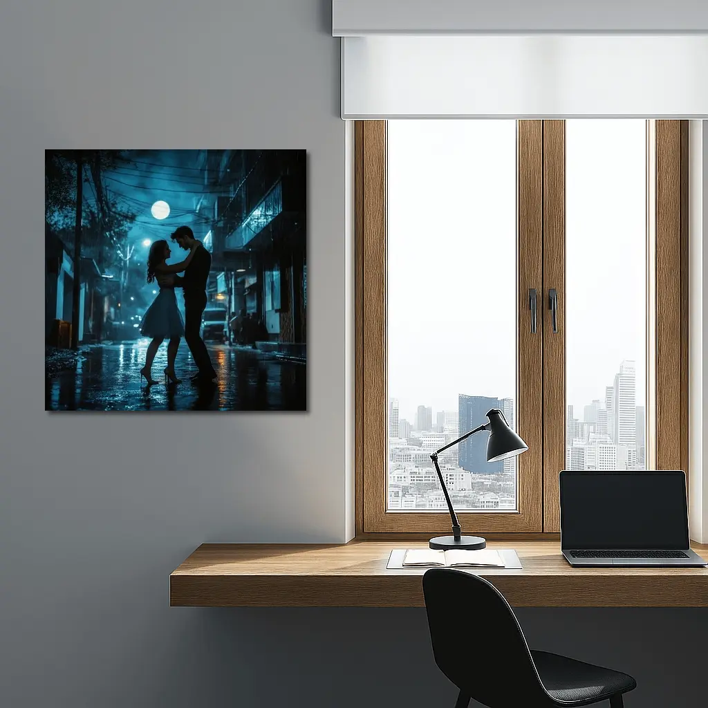 Couple Dancing in Rainy Night Street – Wall Art