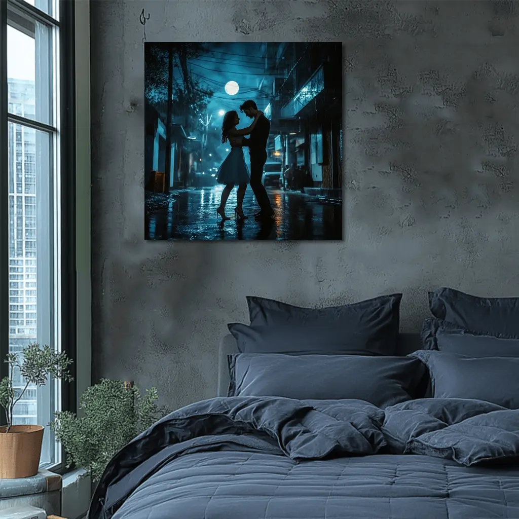 Couple Dancing in Rainy Night Street – Wall Art