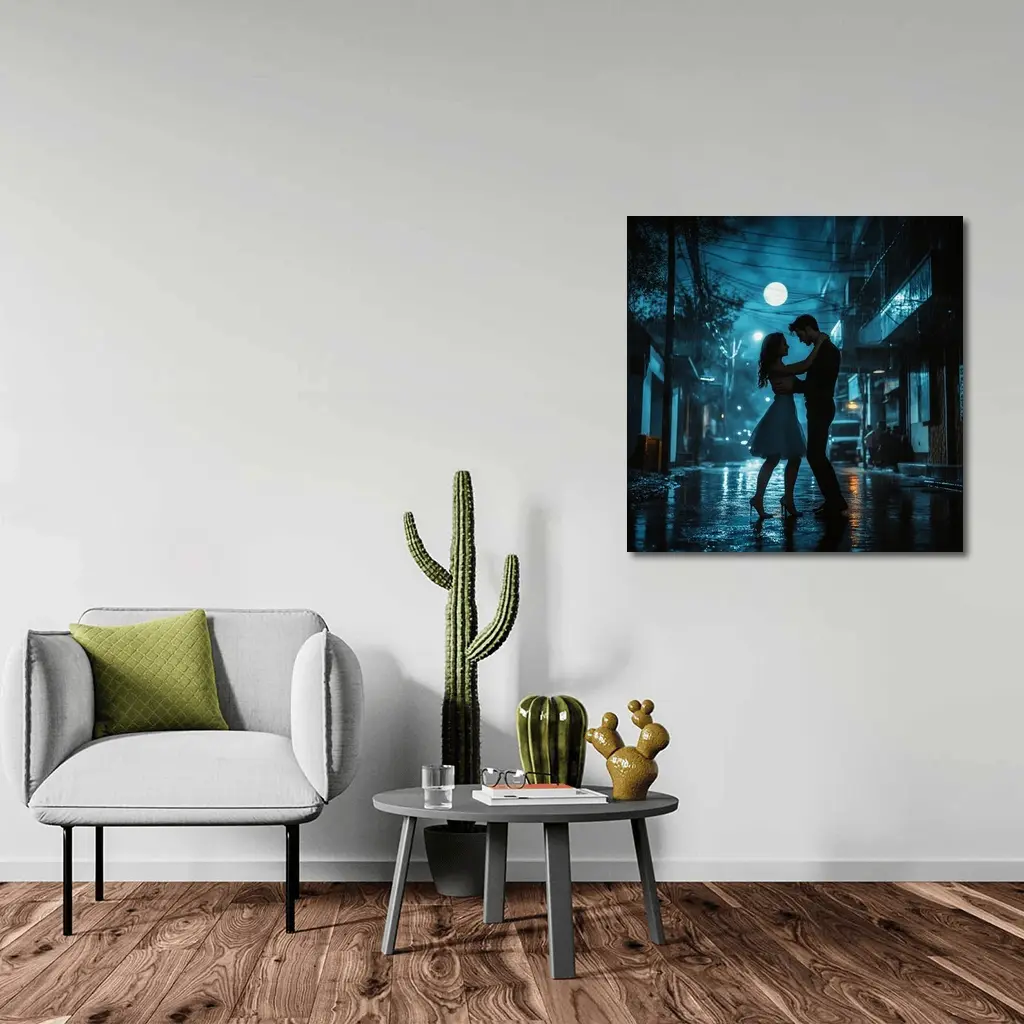 Couple Dancing in Rainy Night Street – Wall Art