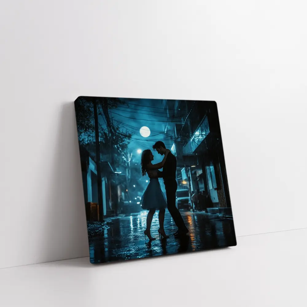Couple Dancing in Rainy Night Street – Wall Art