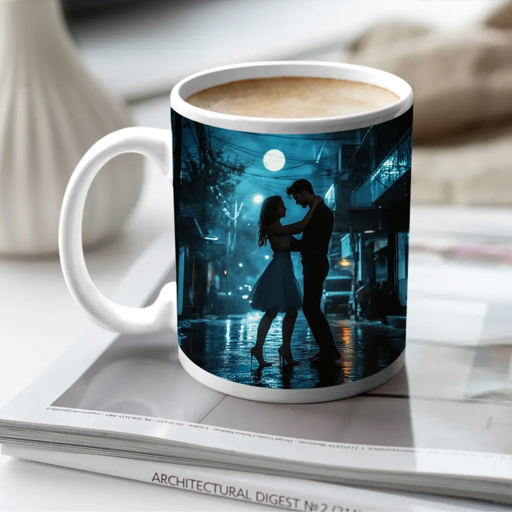 Couple Dancing in Rainy Night Street – Mugs