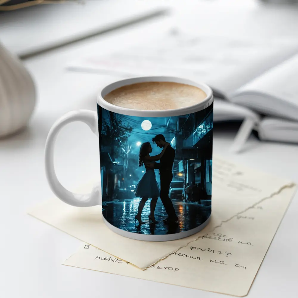 Couple Dancing in Rainy Night Street – Mugs