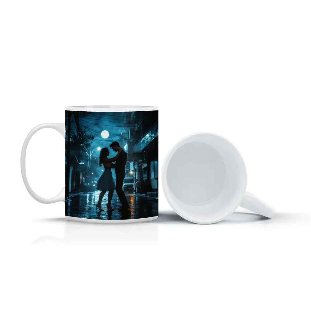 Couple Dancing in Rainy Night Street – Mugs