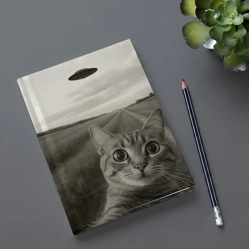 Cat Selfie UFO Flying Saucer Country Road – Notebooks