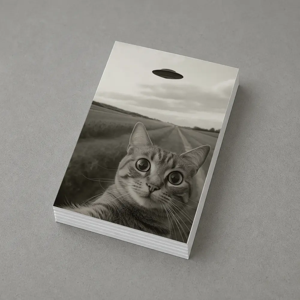 Cat Selfie UFO Flying Saucer Country Road – Postcards