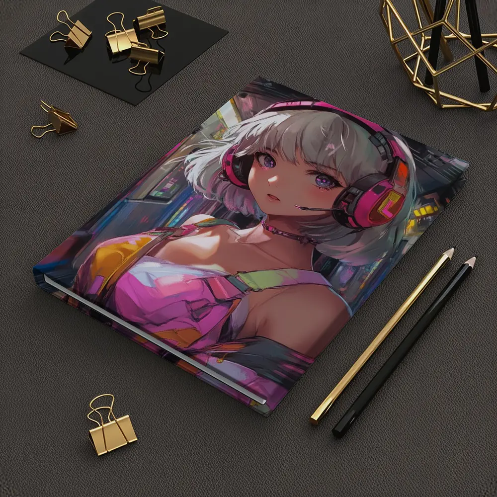 Anime Girl Headphones Neon Subway Train – Notebooks