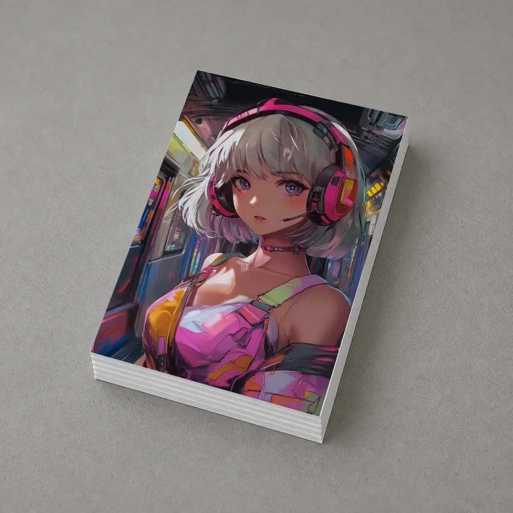 Anime Girl Headphones Neon Subway Train – Postcards