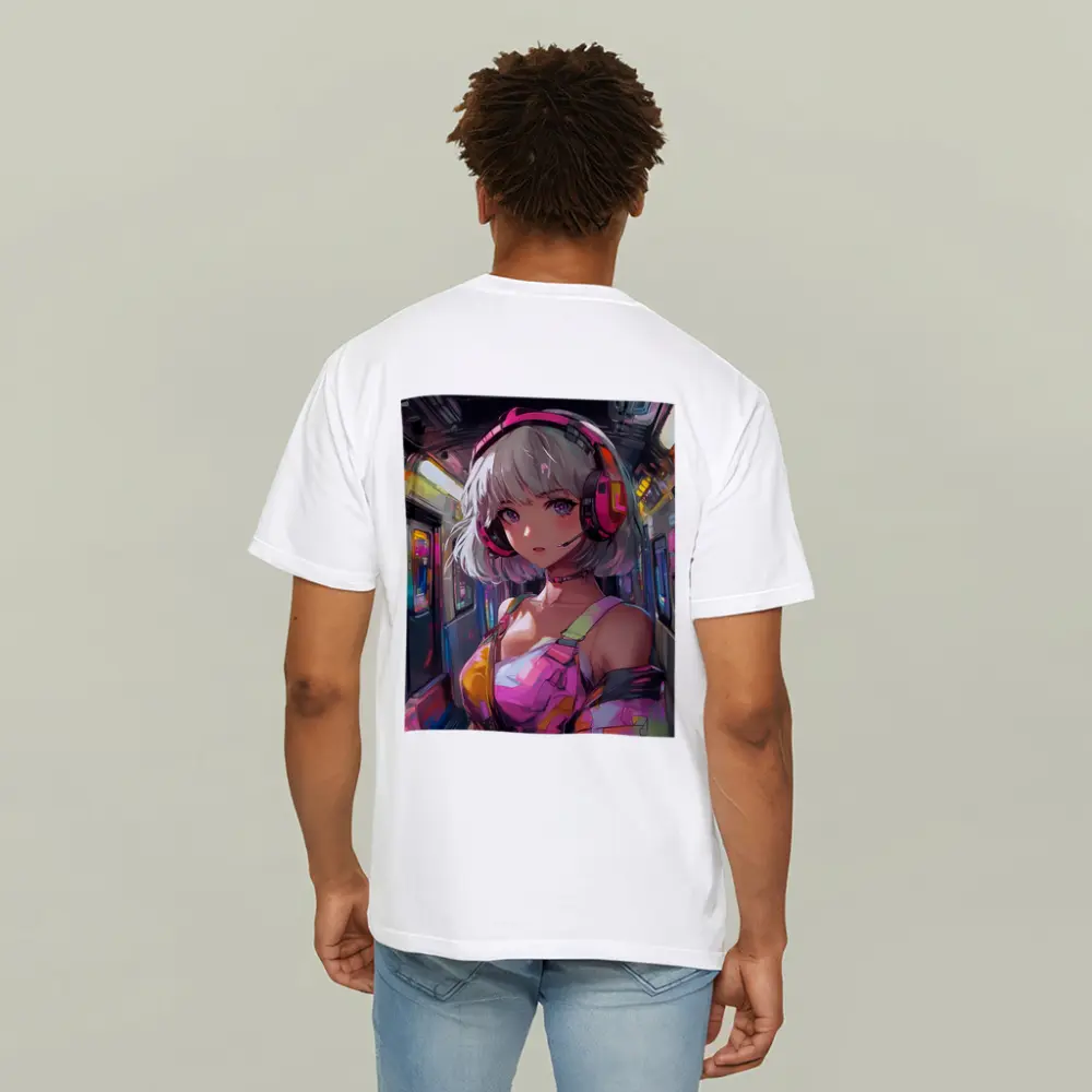 Anime Girl Headphones Neon Subway Train – T-Shirts