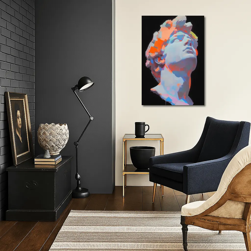 Classical Greek Statue Neon Paint Dark Background – Wall Art