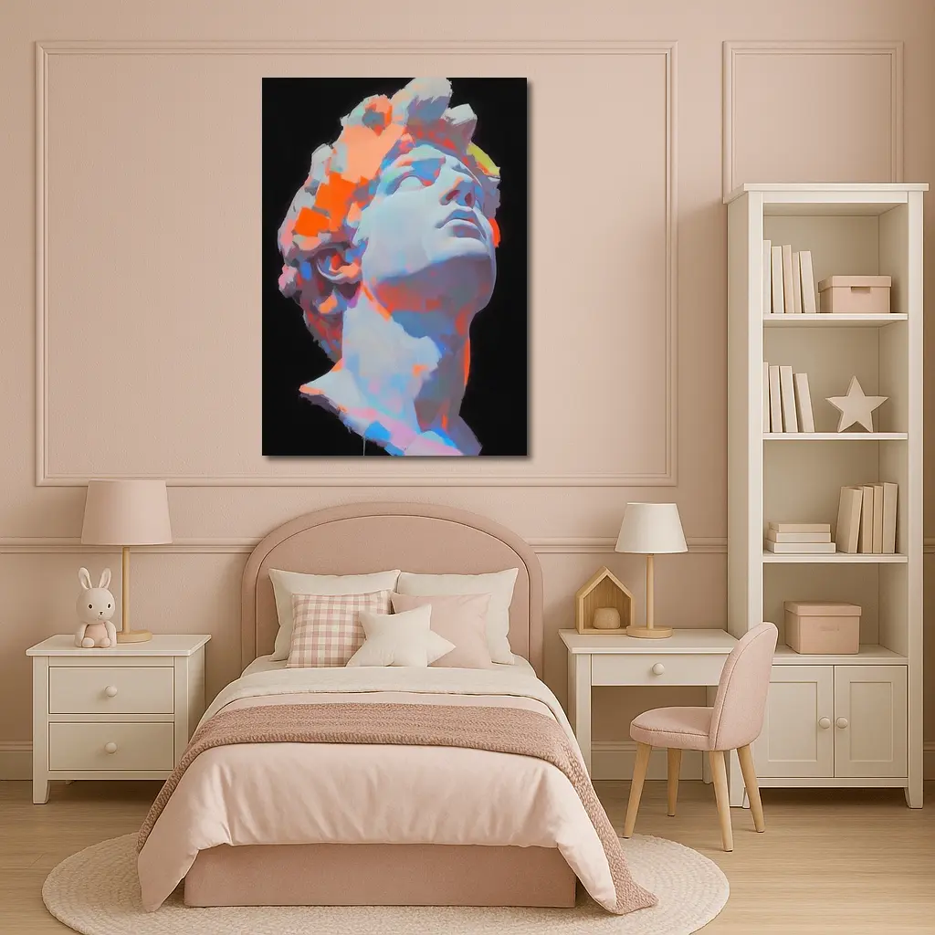Classical Greek Statue Neon Paint Dark Background – Wall Art