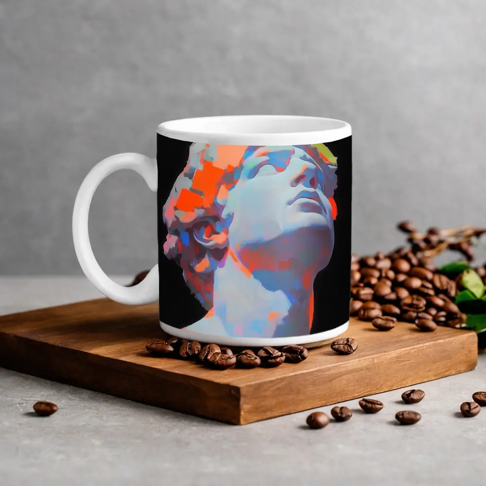 Classical Greek Statue Neon Paint Dark Background – Mugs