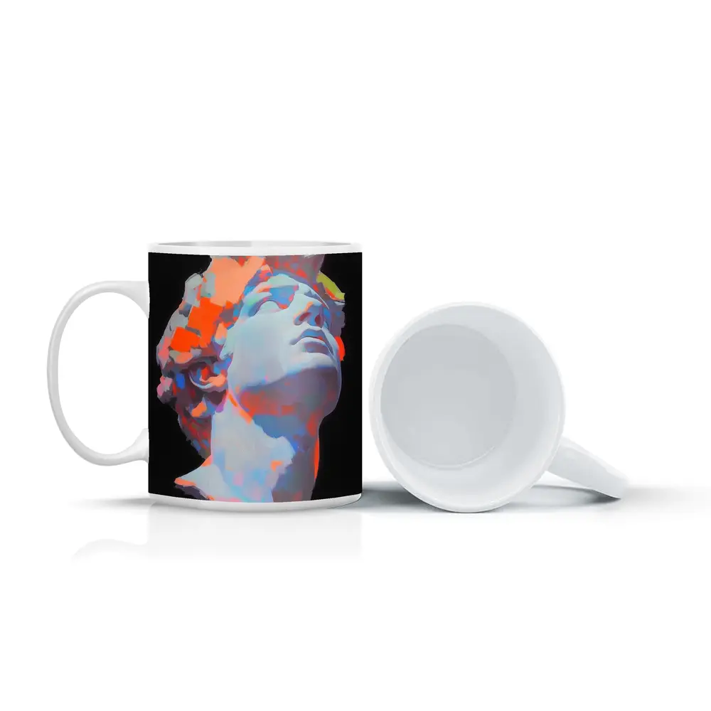 Classical Greek Statue Neon Paint Dark Background – Mugs