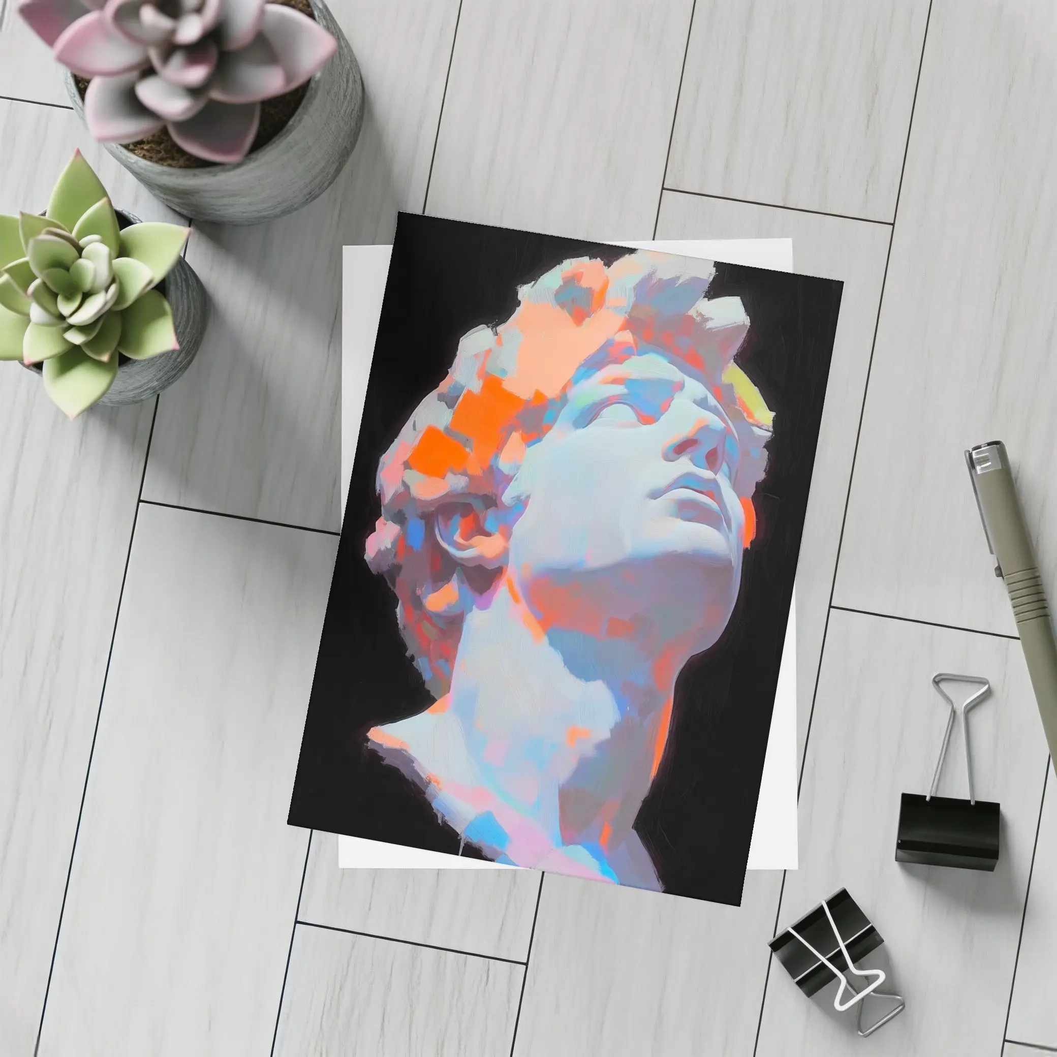 Classical Greek Statue Neon Paint Dark Background – Postcards