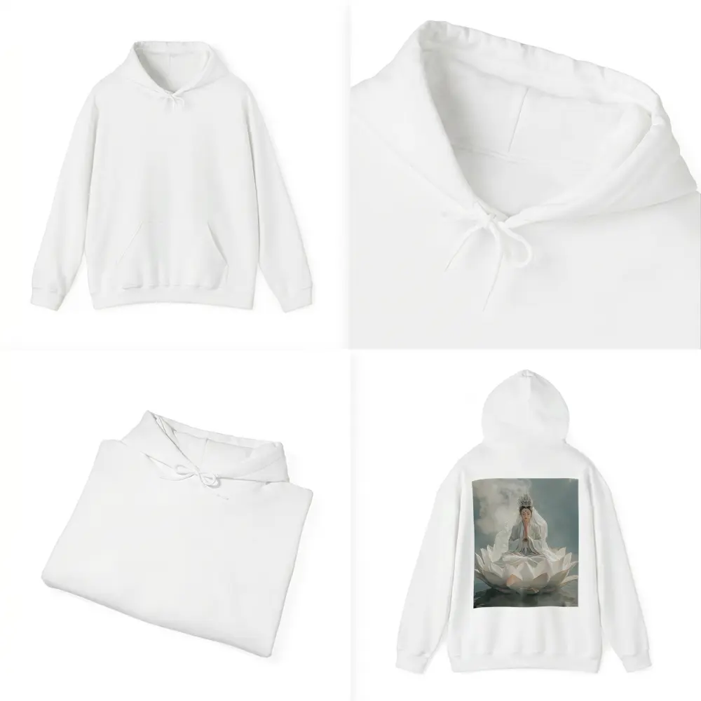 Guanyin Goddess Meditating on White Lotus – Hoodies