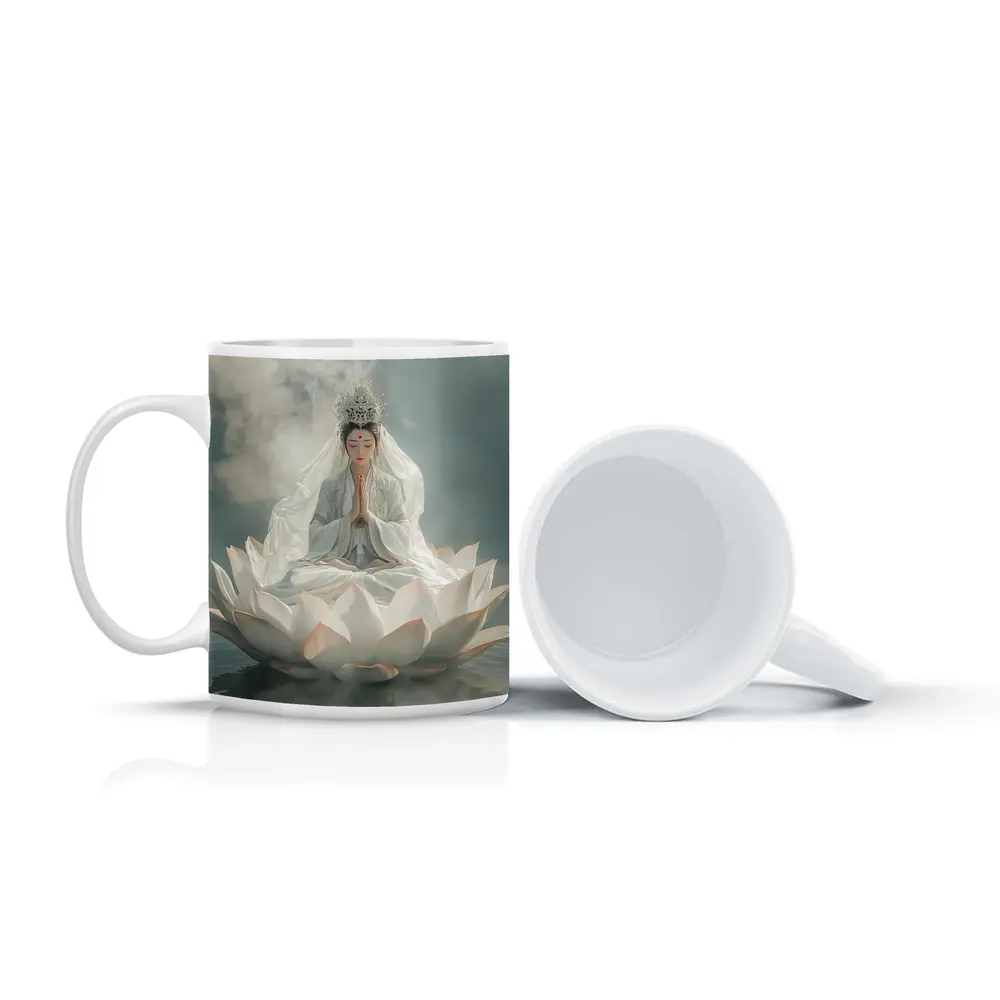 Guanyin Goddess Meditating on White Lotus – Mugs