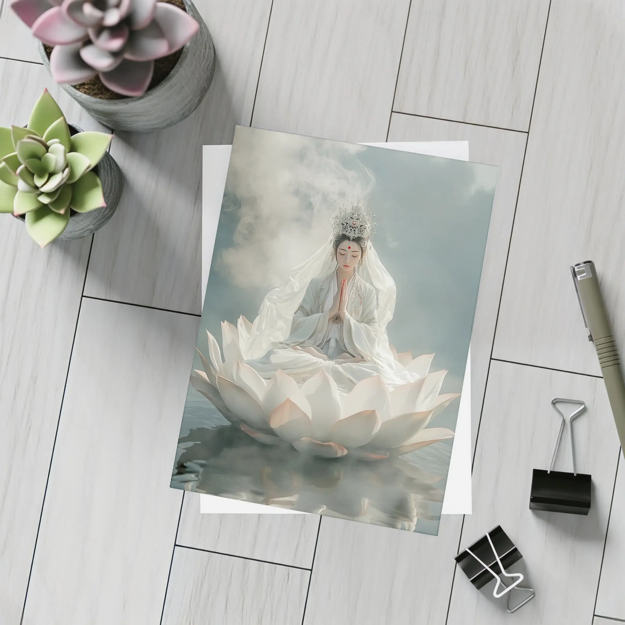 Guanyin Goddess Meditating on White Lotus – Postcards