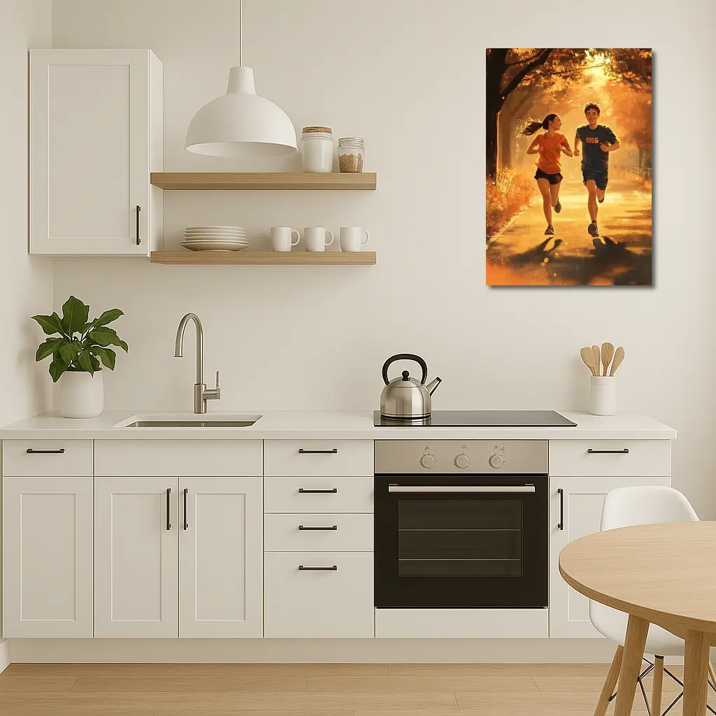 Two Teens Running Together Autumn Park – Wall Art
