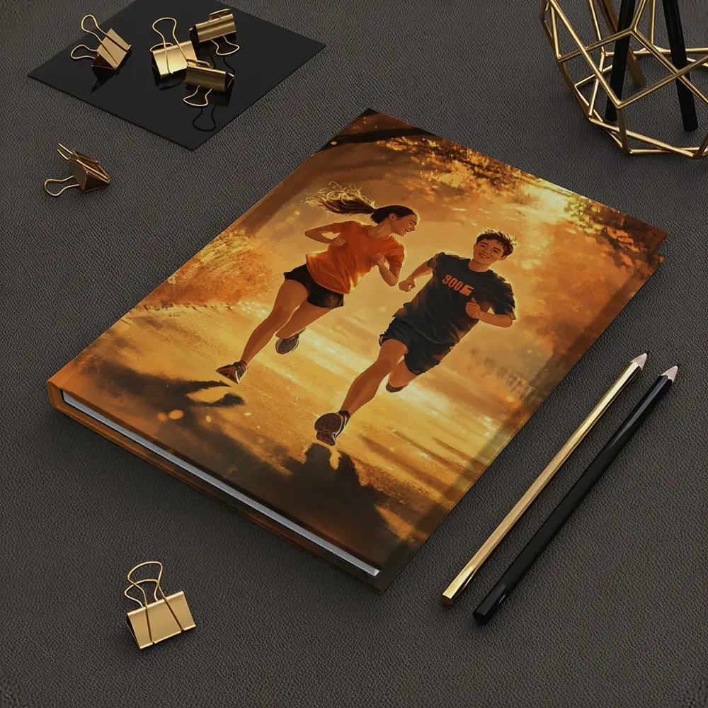 Two Teens Running Together Autumn Park – Notebooks