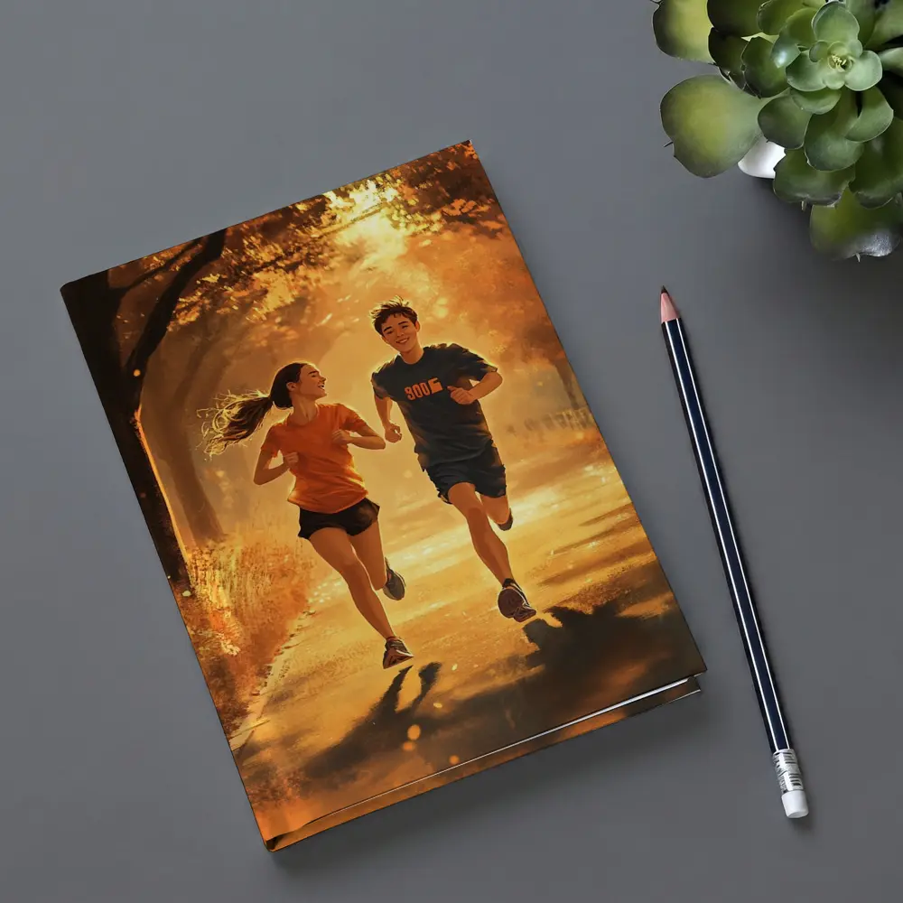 Two Teens Running Together Autumn Park – Notebooks