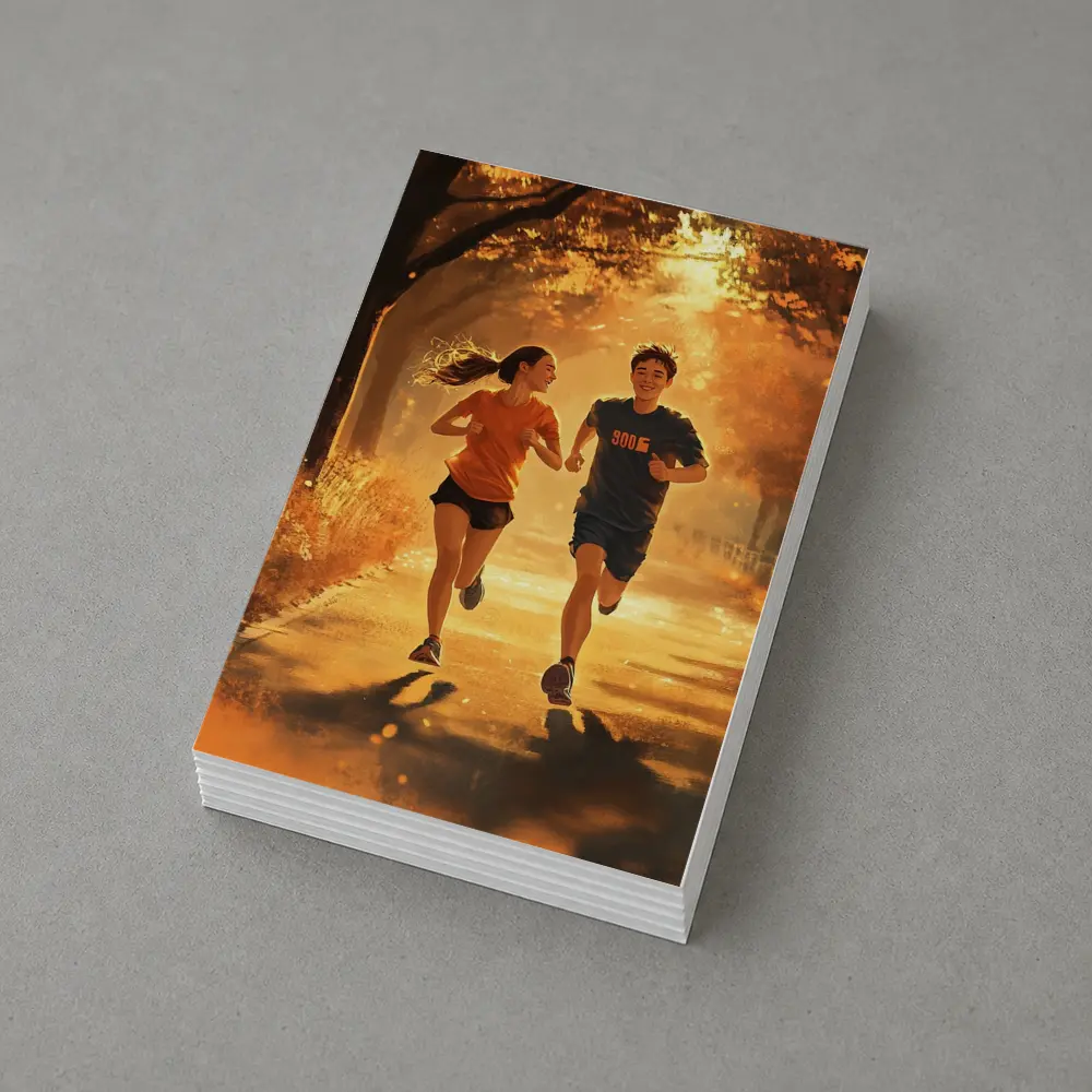 Two Teens Running Together Autumn Park – Postcards