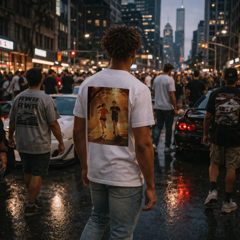 Two Teens Running Together Autumn Park – T-Shirts