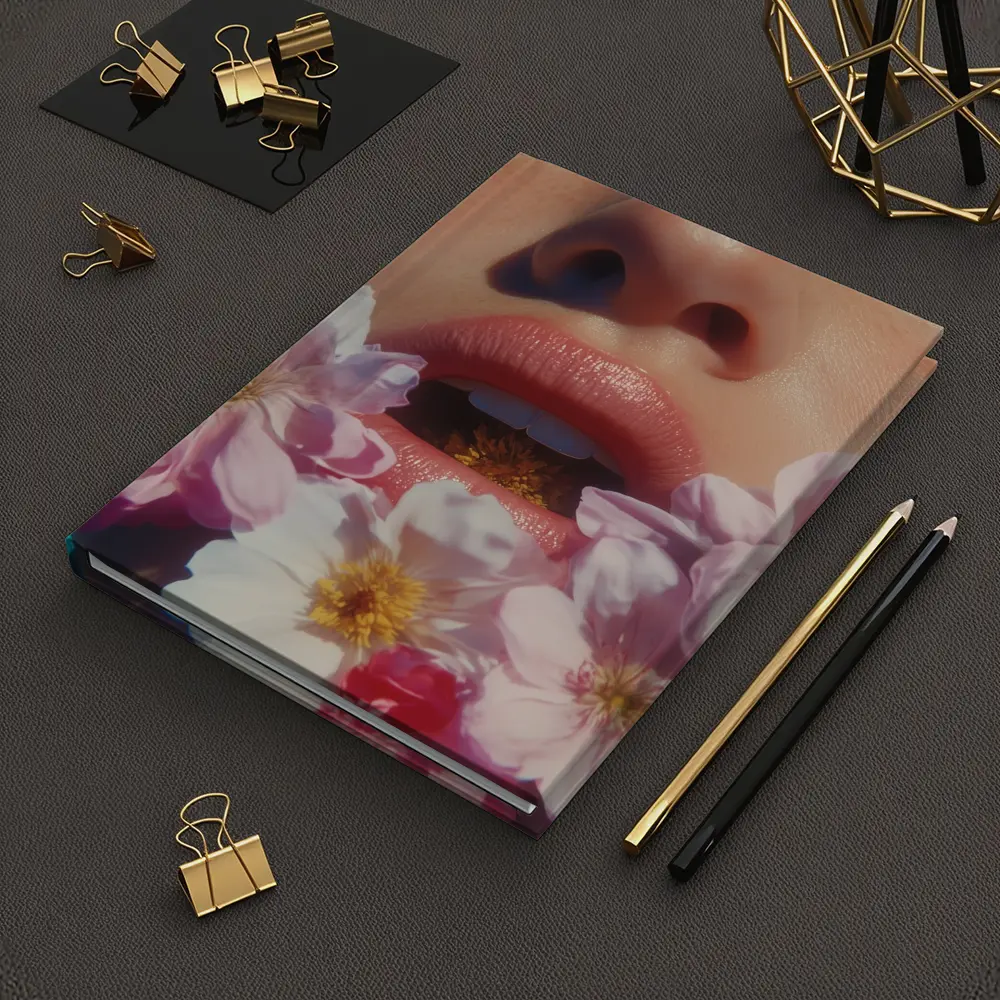 Woman Face Pink Flowers Close Up Portrait – Notebooks
