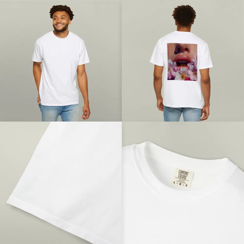Woman Face Pink Flowers Close Up Portrait – T-Shirts