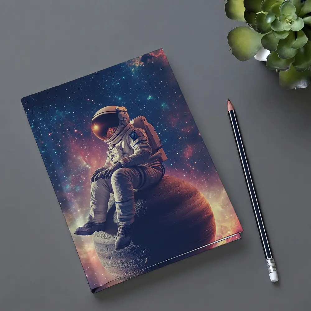 Astronaut Sitting on Planet Colorful Galaxy – Notebooks