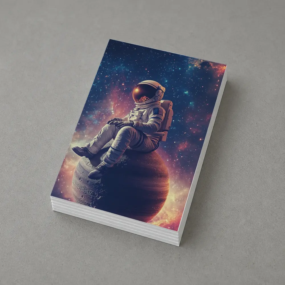 Astronaut Sitting on Planet Colorful Galaxy – Postcards