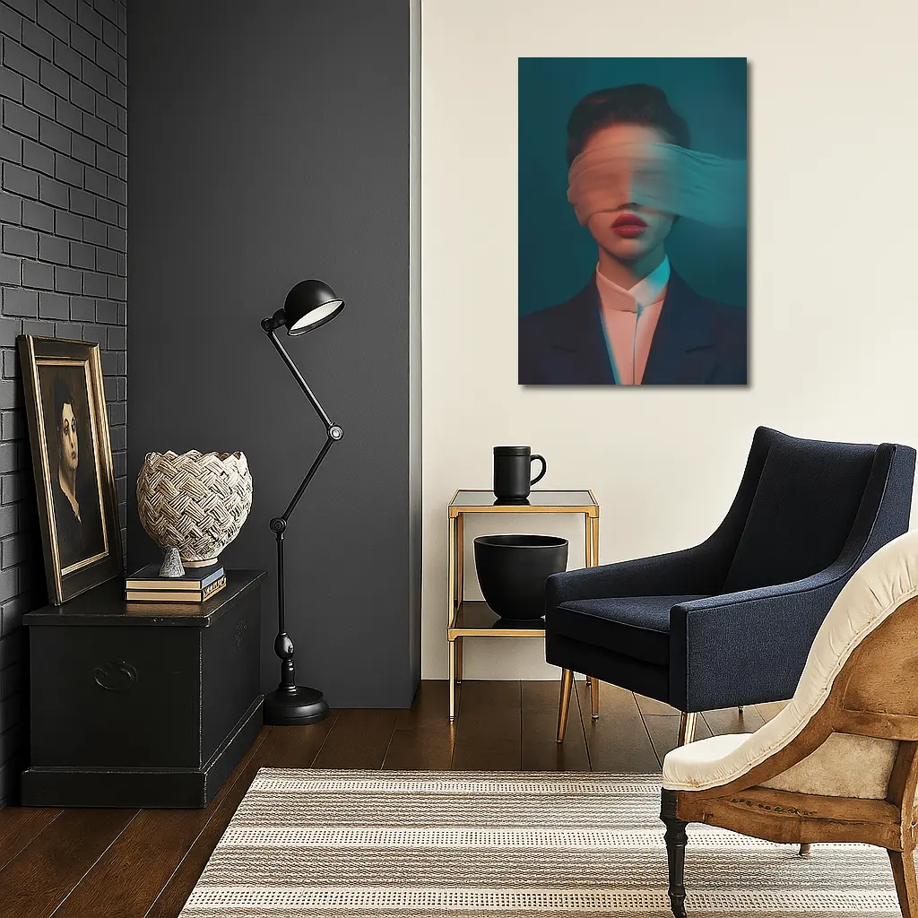 Blindfolded Woman Dark Teal Surreal Portrait – Wall Art