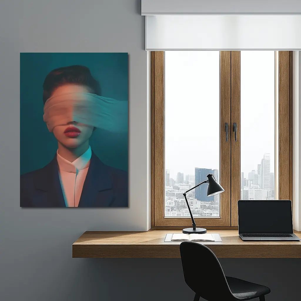 Blindfolded Woman Dark Teal Surreal Portrait – Wall Art