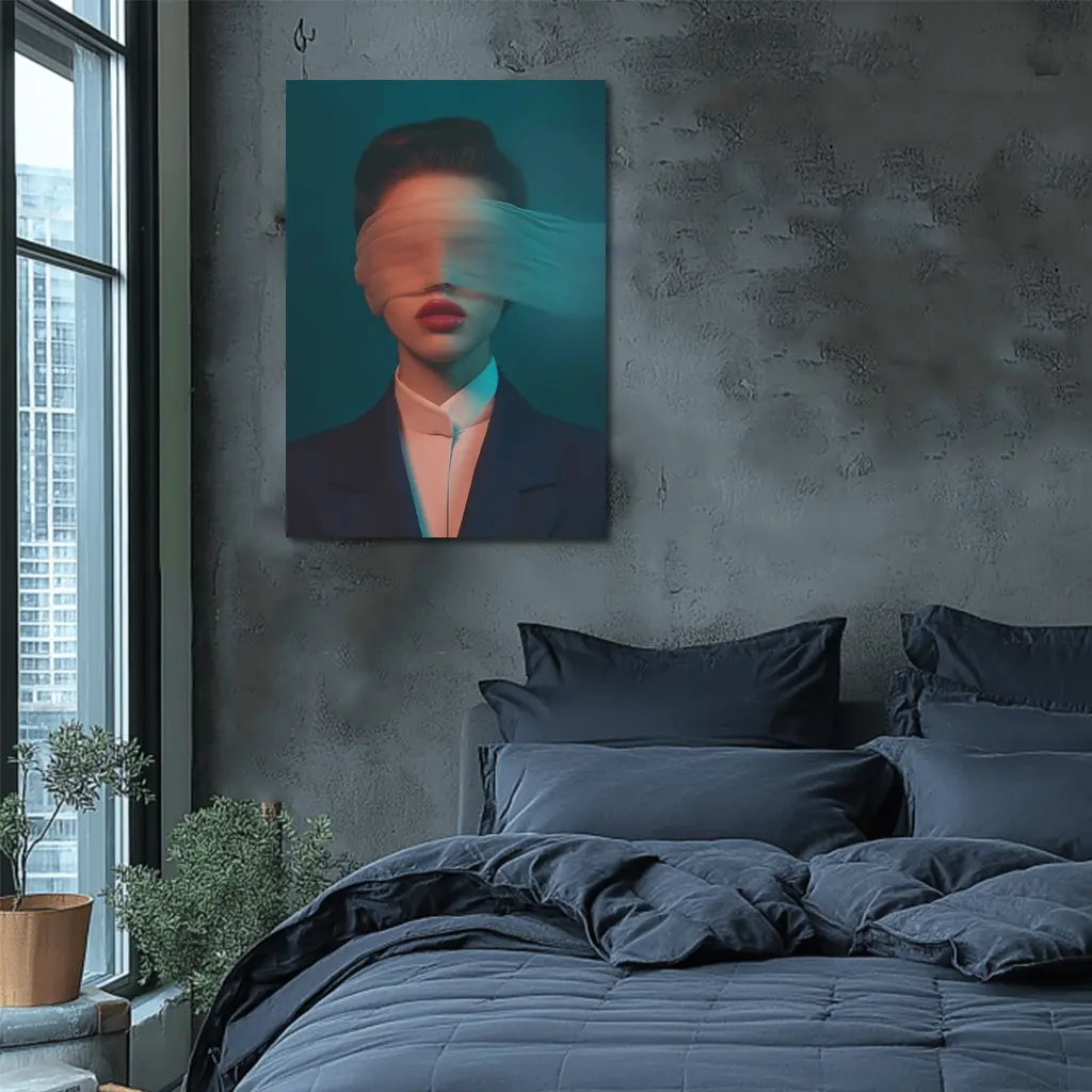 Blindfolded Woman Dark Teal Surreal Portrait – Wall Art
