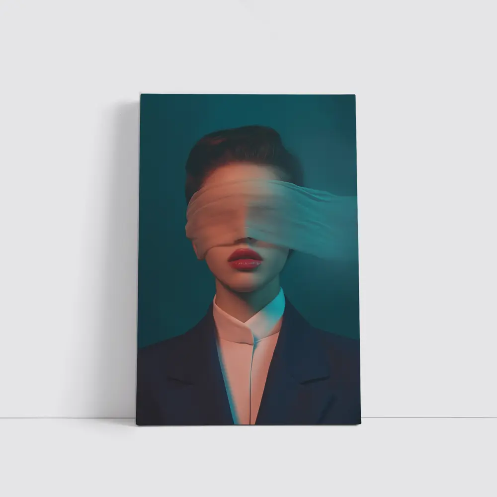 Blindfolded Woman Dark Teal Surreal Portrait – Wall Art