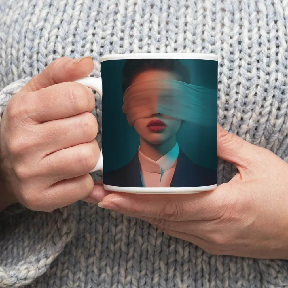 Blindfolded Woman Dark Teal Surreal Portrait – Mugs