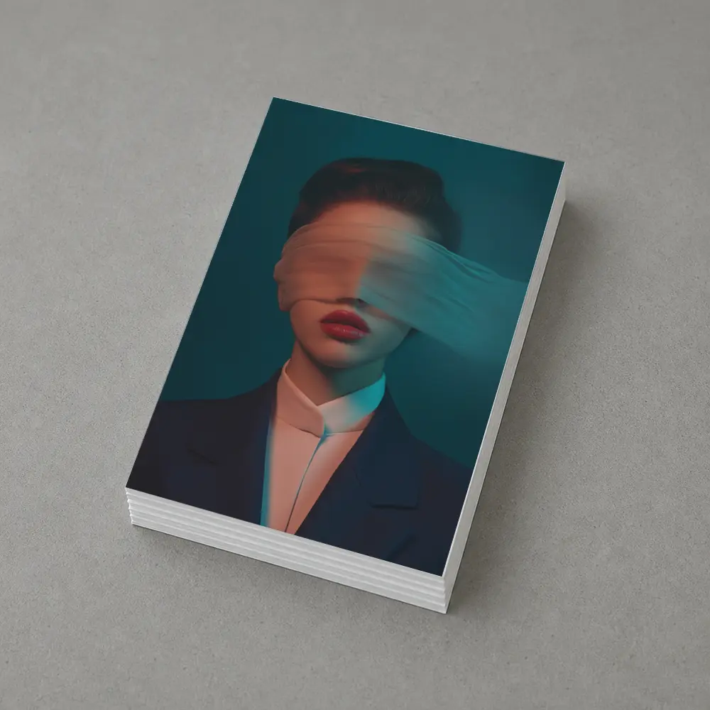 Blindfolded Woman Dark Teal Surreal Portrait – Postcards