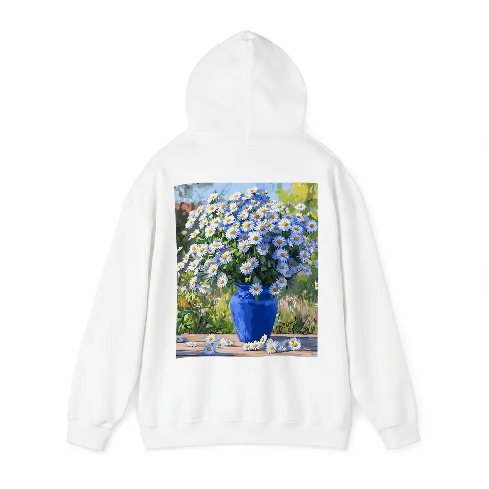 Daisy Bouquet Blue Vase Garden Setting – Hoodies