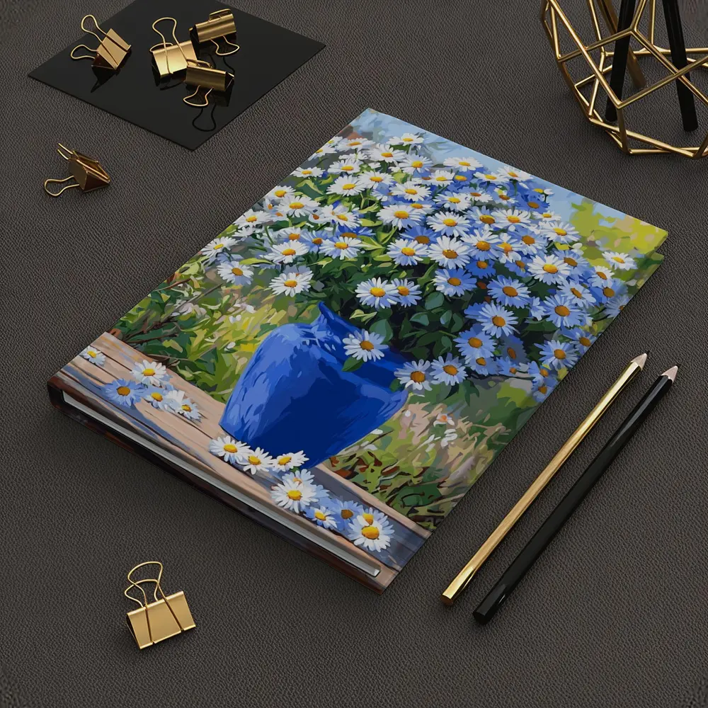Daisy Bouquet Blue Vase Garden Setting – Notebooks