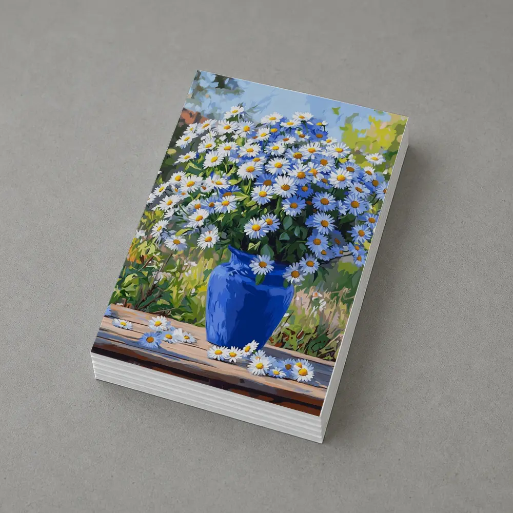 Daisy Bouquet Blue Vase Garden Setting – Postcards