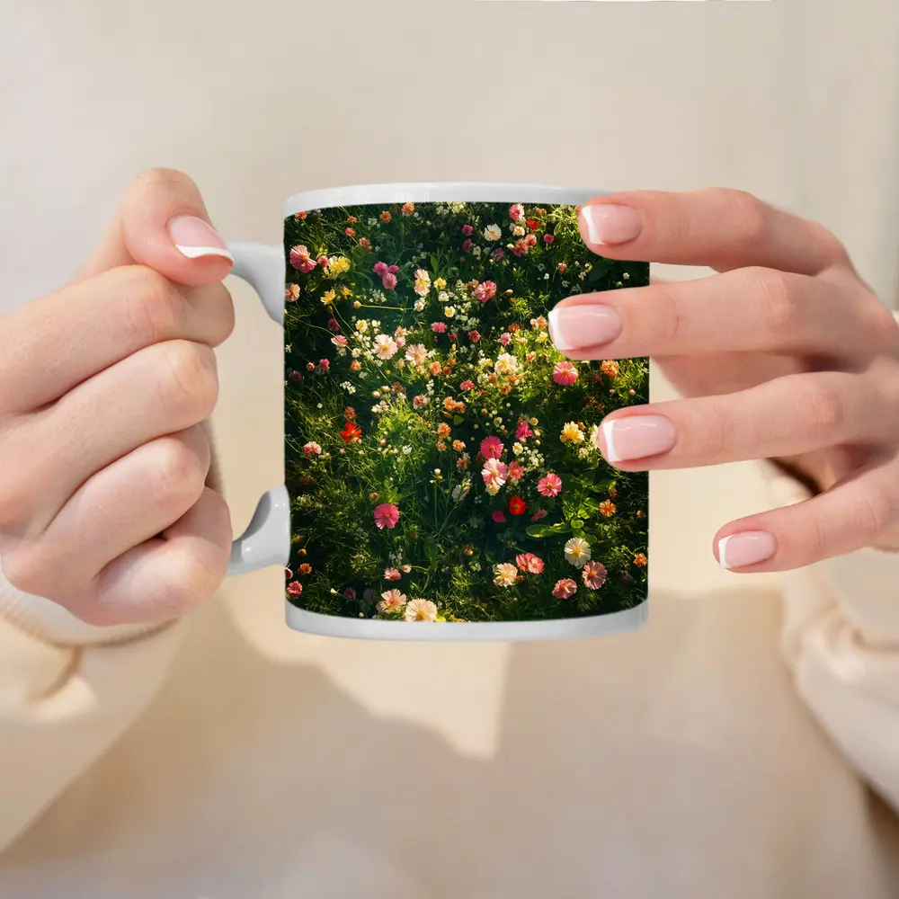 Colorful Wildflowers Blooming in Green Meadow – Mugs