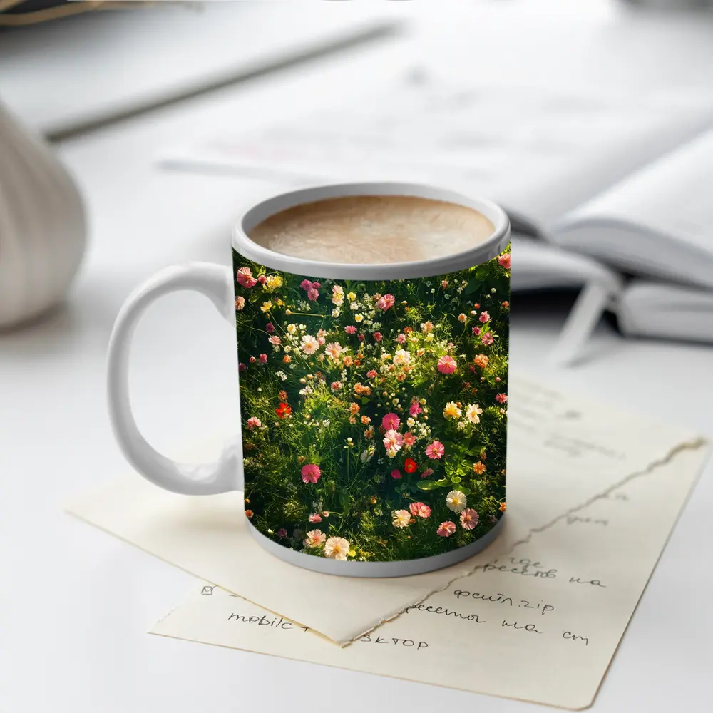 Colorful Wildflowers Blooming in Green Meadow – Mugs