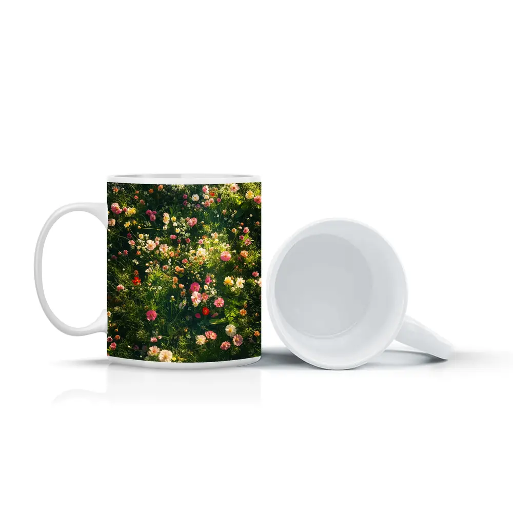Colorful Wildflowers Blooming in Green Meadow – Mugs