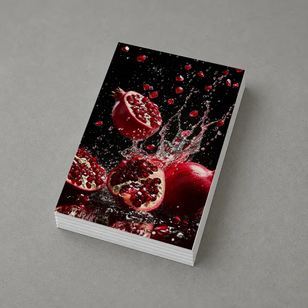 Red Pomegranates Exploding With Water Black Background – Postcards