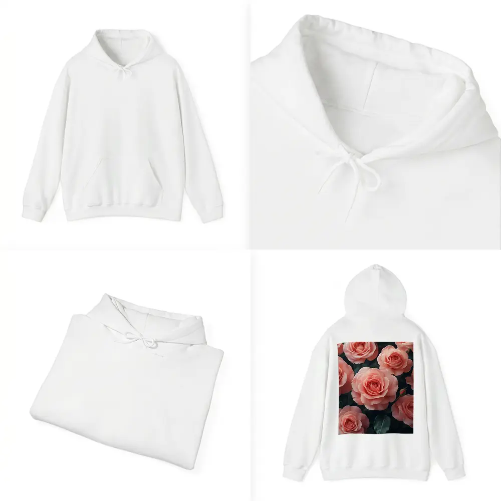 Pink Roses Blooming Against Dark Background – Hoodies