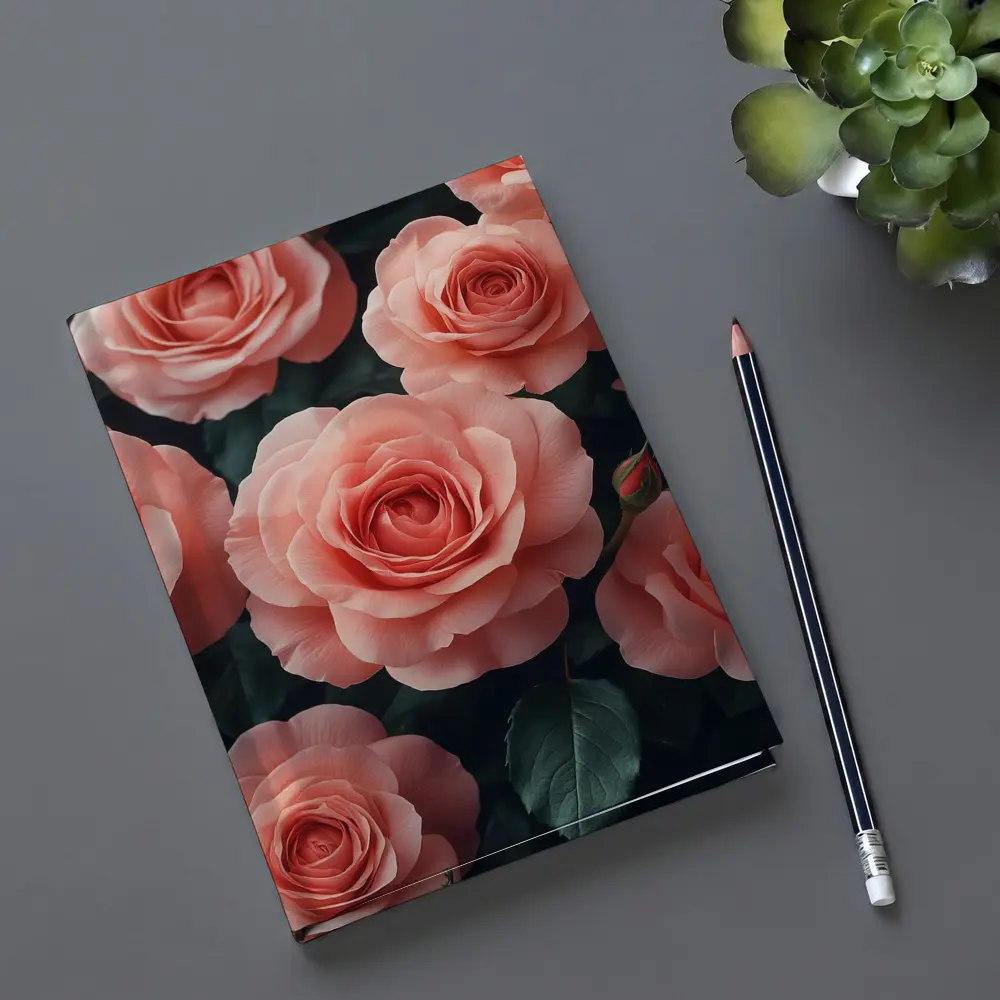Pink Roses Blooming Against Dark Background – Notebooks