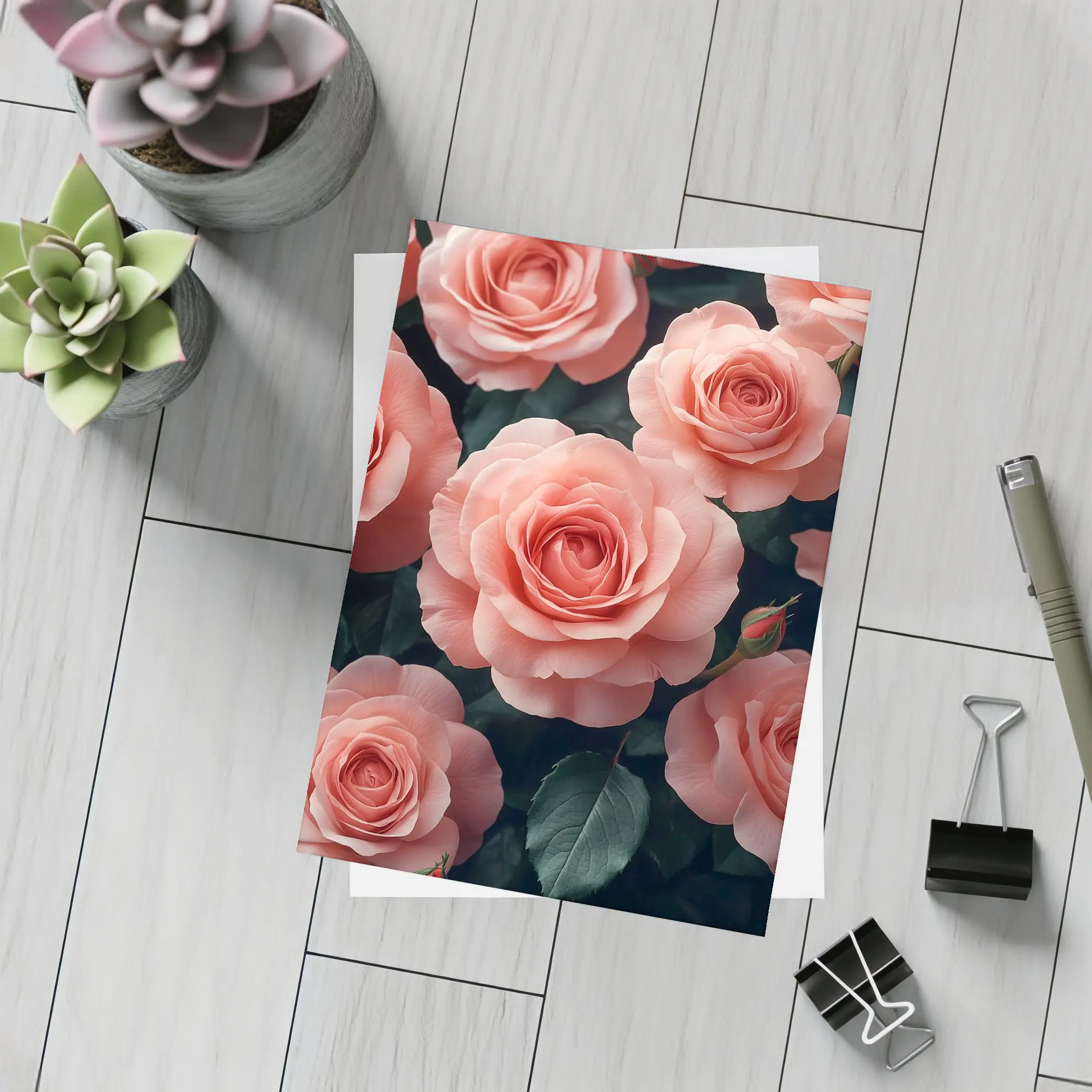 Pink Roses Blooming Against Dark Background – Postcards