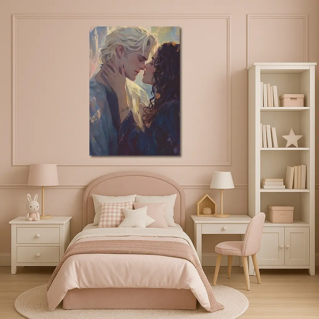 Fantasy Couple Romance Oil Painting Castle Background – Wall Art
